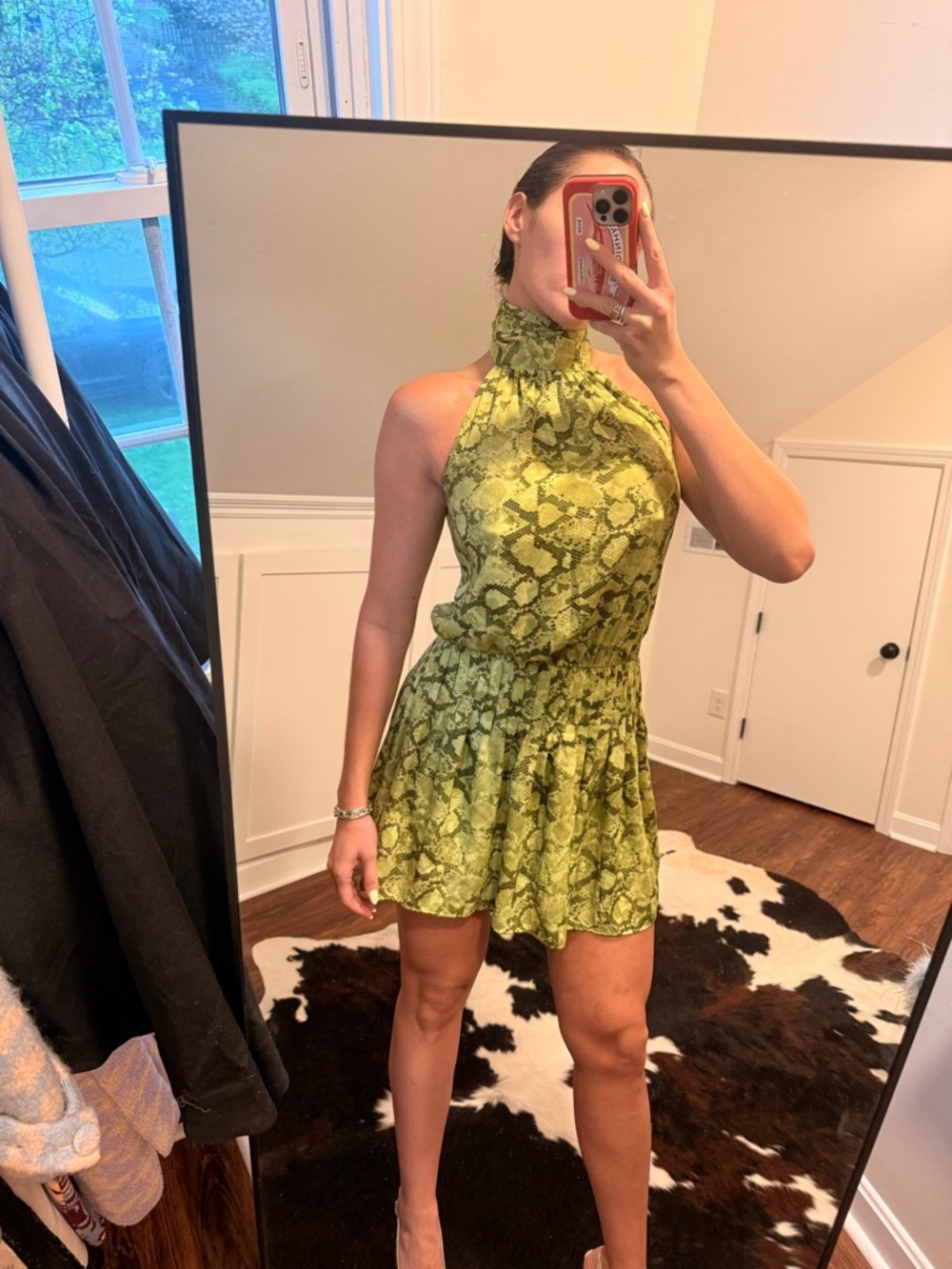 DO+BE Yellow-Green Snake Print Halter Romper